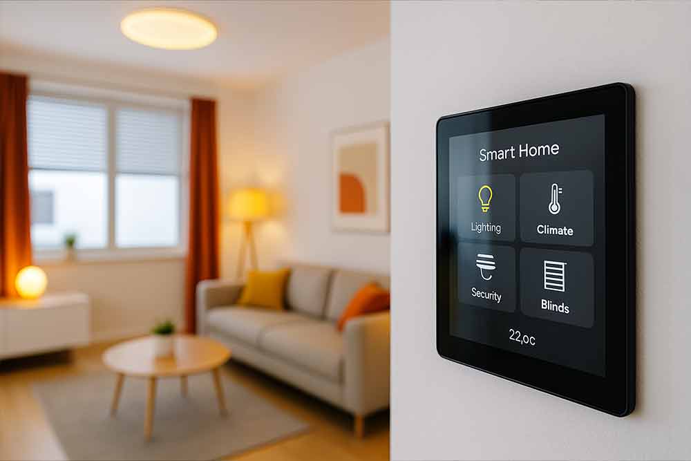 (Smart-Home-Wandpanel in moderner Wohnung